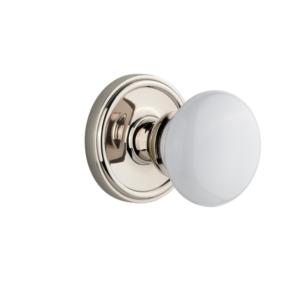 Grandeur by Nostalgic Warehouse GEOHYD Single Dummy Knob Without Keyhole - Georgetown Rosette with Hyde Park Knob in Polished Nickel